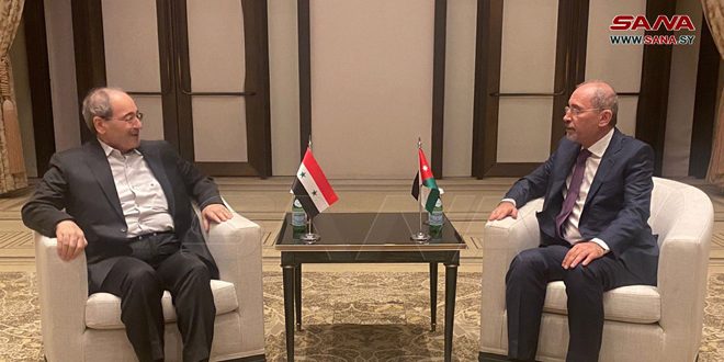 Mikdad , al-Safadi discuss bilateral relations and efforts made to reach a political solution to crisis in Syria