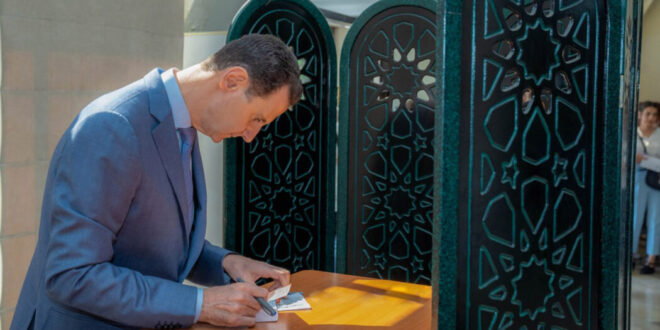 President Assad casts his vote in the People’s Assembly elections for the 4th legislative term at a polling station, Damascus