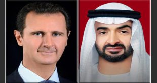 Presidentes de Siria y Emiratos Árabes Unidos conversan sobre relaciones bilaterales y situación positiva en la arena árabe