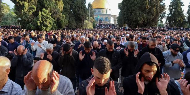 Más de 100 mil palestinos efectúan rezo de Eid al-Adha en Mezquita Al-Aqsa